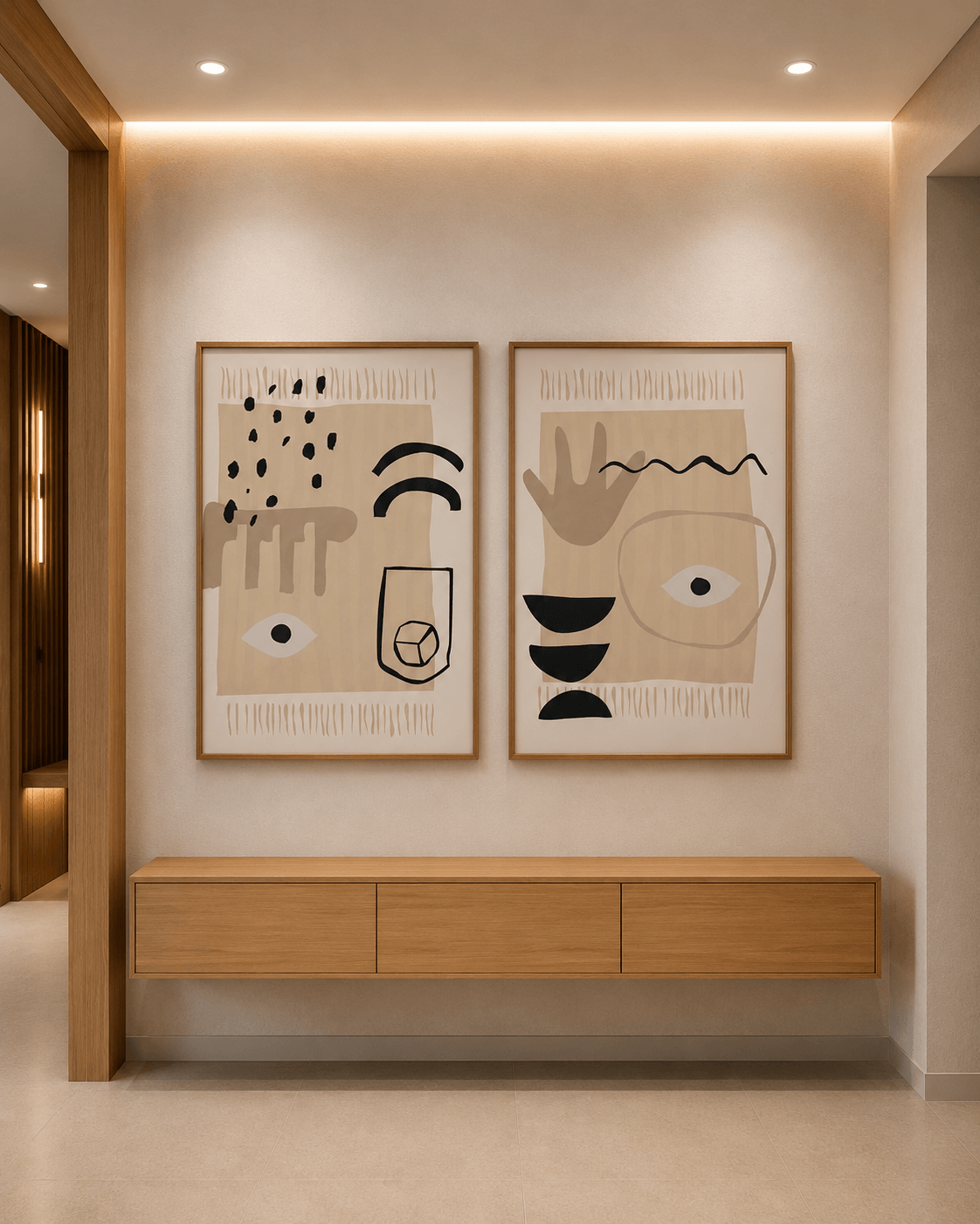 KIT 2 QUADROS DECORATIVOS - Etnico Bege e Preto